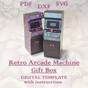Caja de regalo con forma de máquina de juegos arcade retro, decoración de fiesta estilo años 80, porta golosinas retro, plantilla digital, archivos de corte, SVG, PDF, DXF, Silhouette, Cricut