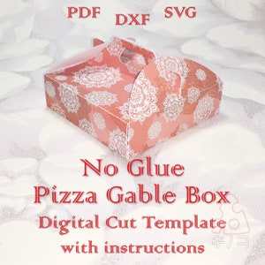 Caixa de empena de pizza sem cola, caixa de empena, caixa de empena, caixa de presente de aniversário, decoração de festa de chá de bebê, arquivos cortados, SVG PDF DXF, silhueta, Cricut
