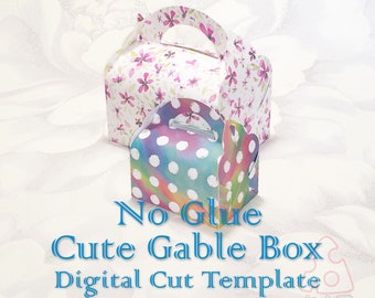 No Glue Gable Box, Birthday, Holiday, Baby Shower, Wedding, Anniversary, Digital Template, Cut File, Silhouette Cameo, SVG DXF PDF Cricut