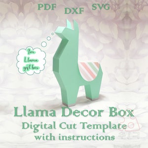 Lama Dekor Box, Geburtstag, 3D, Baby Shower Favor, Pinata, Party Treat Box, digitale Vorlage, geschnittene Datei, Silhouette Cameo, SVG DXF PDF Cricut