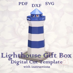 Leuchtturm-Geschenkbox, Geburtstagsgeschenk, Kinderparty-Box, Wohnkultur-Box, digitale Vorlage, geschnittene Datei, Silhouette Cameo, SVG DXF PDF Cricut