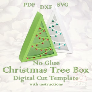 Caja de árbol de Navidad sin pegamento, caja de regalo de golosinas, soporte de dulces festivos, plantilla digital, bolsa de fiesta, archivos cortados, SVG PDF DXF, Silueta, Cricut