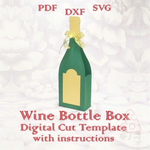 Caja de botellas de vino, Caja de regalo de Año Nuevo, Día B, Caja de aniversario, Bolsa festiva SVG DXF PDF, Archivos cortados, Plantilla digital, Cricut, Cameo de silueta