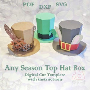 Caja para sombreros de copa para cualquier temporada, recuerdo de fiesta, caja de regalo festivo de otoño, Pascua, plantilla digital, archivo de corte, Silhouette Cameo, SVG, DXF, PDF, Cricut