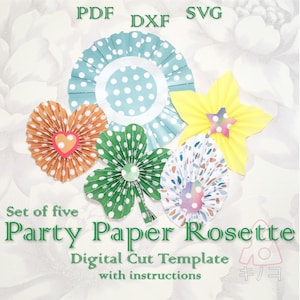 Rosette en papier de fête, Décor de ventilateur en papier, Anniversaire, Baby Shower, Décoration de fête, Modèle numérique, Fichier coupé, Caméo silhouette, SVG DXF PDF Cricut