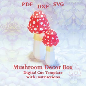 Boîte décorative champignon, porte-gâterie champignon vénéneux, champignons festifs, Minecraft, modèle numérique, fichier de coupe, camée silhouette, SVG DXF PDF Cricut