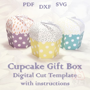 Cupcake Gift Box, Regalo de boda, Baby Shower, Cumpleaños, Decoración de fiesta, Plantilla digital, Archivo de corte, SVG DXF PDF, Silhouette Cameo, Cricut