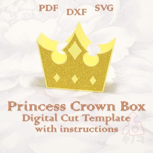 Princess Crown Box, Wedding Favor, Gift Box, Baby Shower, Birthday Party Decor, Digital Template, Cut Files, SVG PDF DXF, Silhouette, Cricut