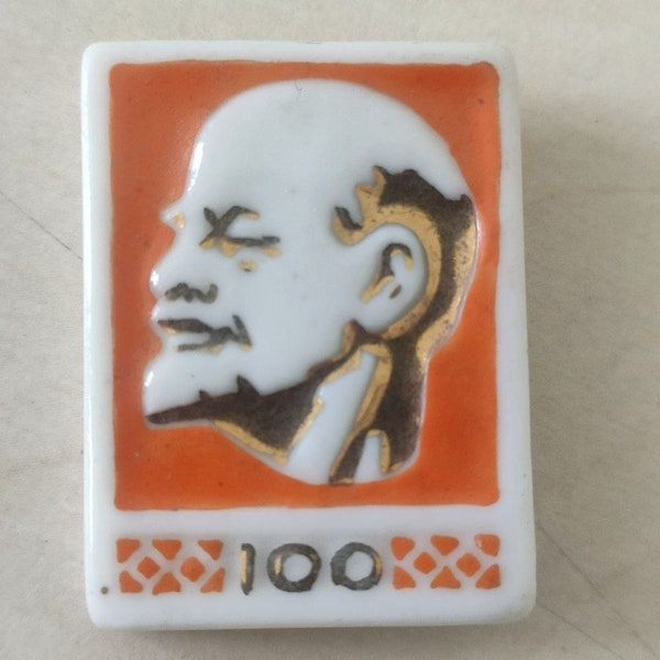 Vintage ceramic pin badge Lenin 100 year anniversary rare USSR