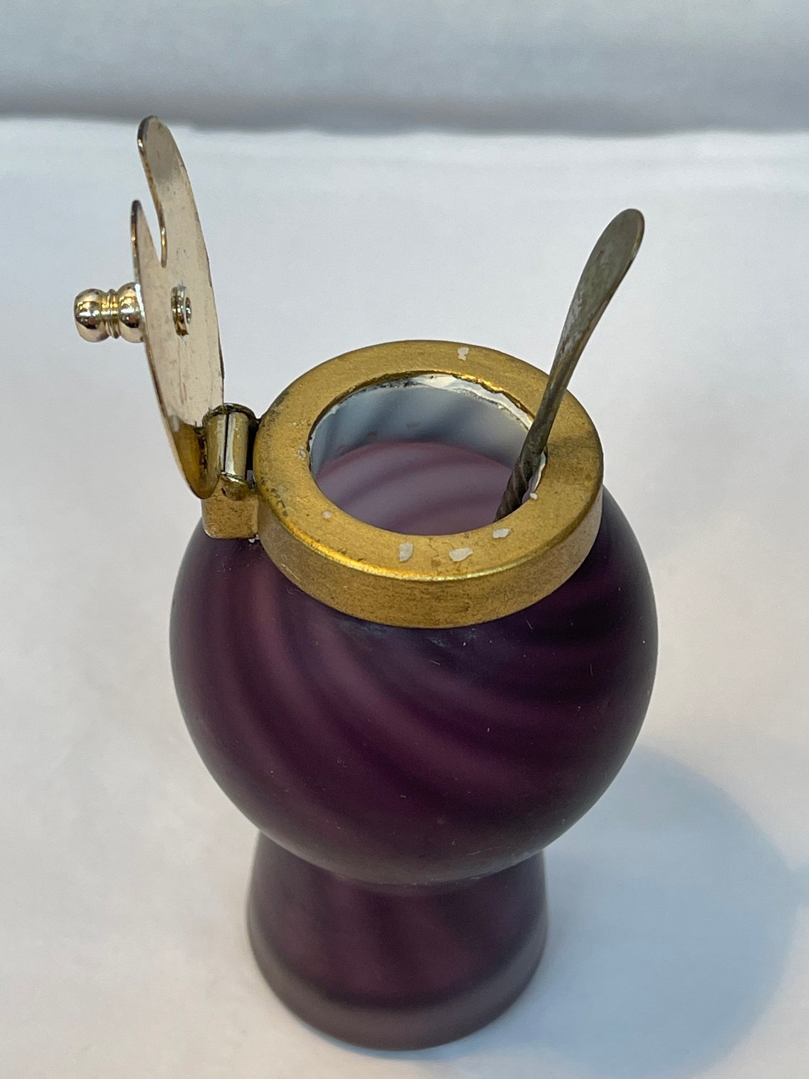 Vintage Purple Satin Glass Condiment Set With Embossed Brass Etsy