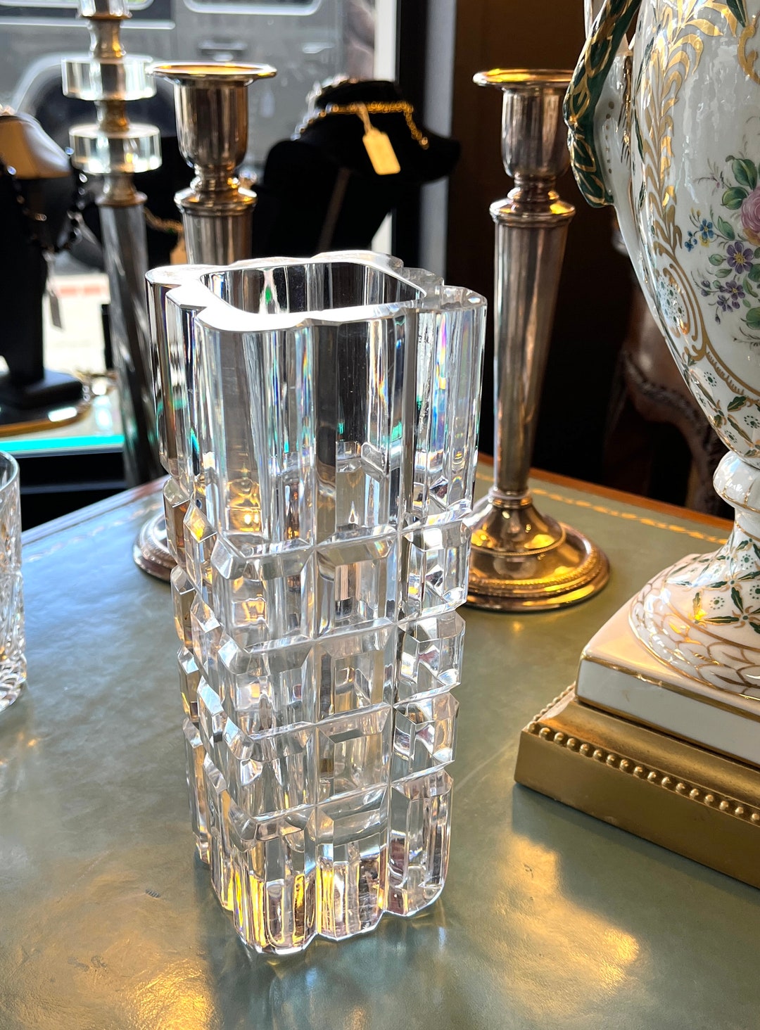 Vintage Orrefors Square Crystal Vase, Hand Made Thick, Heavy Clear