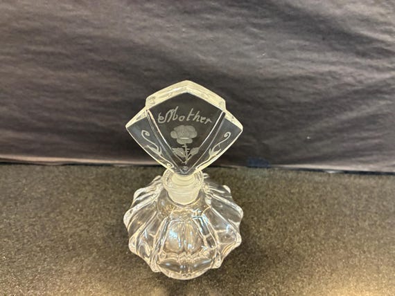Vintage Crystal Perfume Bottle with Original Stopper, "Mother" is Engraved upon the Stopper, Great Gift View 5