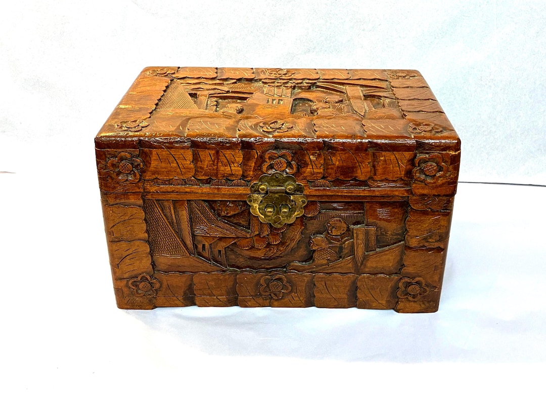 小物入れ STEPHENS' 1936 Letter Case Box Vintage Antique Hand Carved Asian Letter Box, Original Lock - Etsy