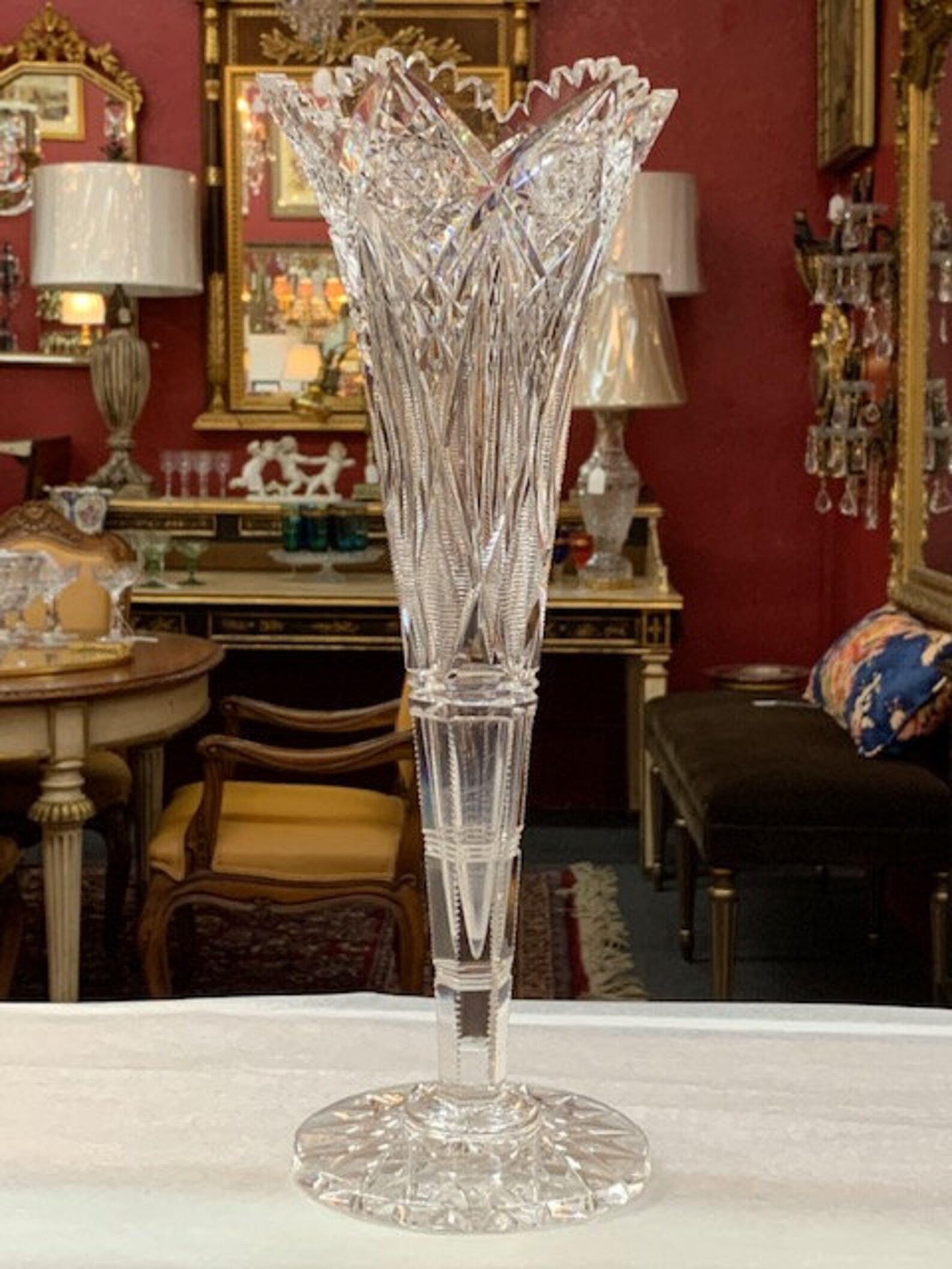 Vintage Hand Cut Crystal Trumpet Vase Etsy