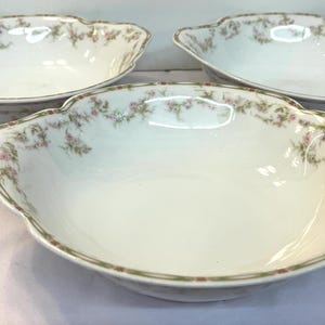 Antikes Haviland Limoges Porzellan, Set mit 3 gestempelten 10-Zoll-Servierschalen im hübschen &quot;Schleiger 152&quot; -Muster, neuwertiger Zustand