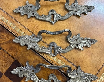 Set of 3 Antique French Bronze Drawer Pulls or Handles, Classic Napoleon III Style in Dark Bronze, 9.5" wide x 3" tall x 1.25" deep