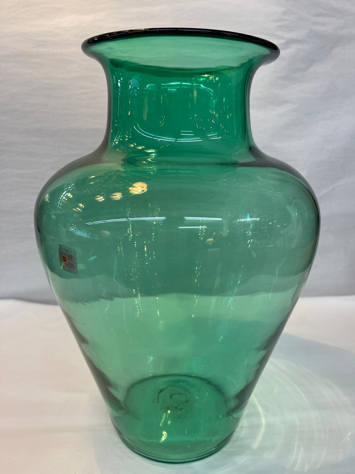 Tall MidCentury Blenko Green Vase Etsy