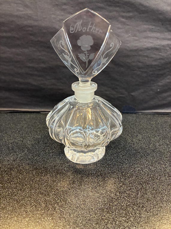 Vintage Crystal Perfume Bottle with Original Stopper, "Mother" is Engraved upon the Stopper, Great Gift View 2