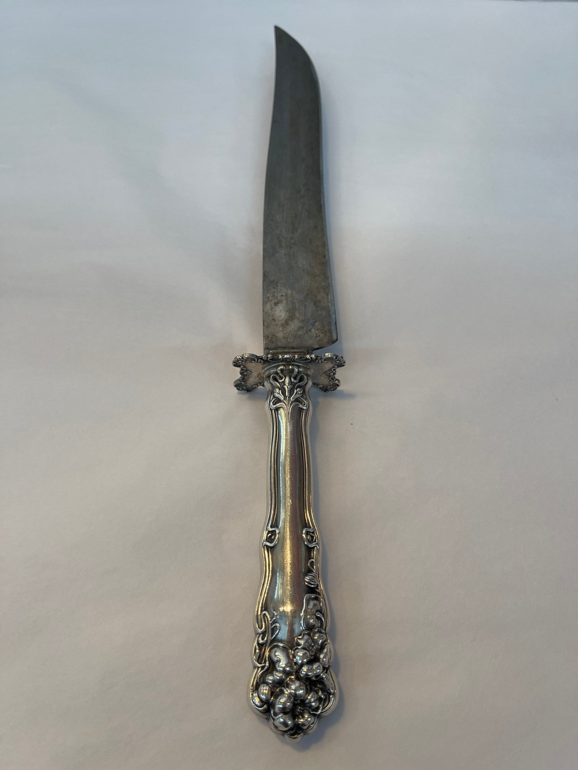 Antique Art Nouveau Silver Meat Carving Set, Consisting of Carving Knife, Meat Fork and Knife
