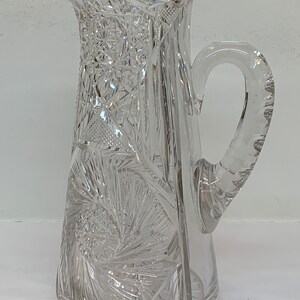 Antique Brilliant Cut Tall Crystal Pitcher, circa 1900-1910 in Mint Condition, Wheel Cut, Extremely Heavy Crystal Pitcher 6.9 Lbs in Weight