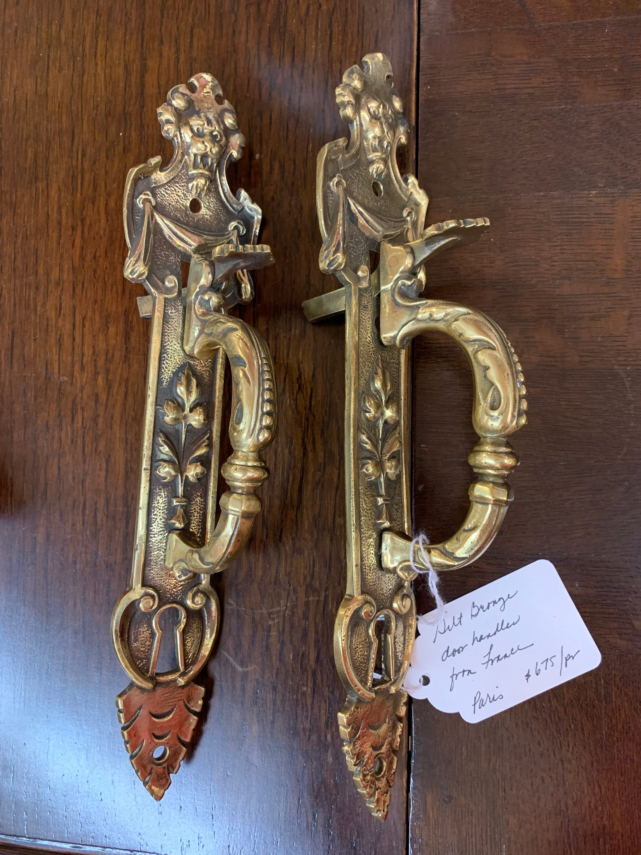 Antique Gilt Bronze Door Handles: Lion Head Motif, French Hardware