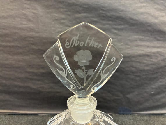Vintage Crystal Perfume Bottle with Original Stopper, "Mother" is Engraved upon the Stopper, Great Gift View 4