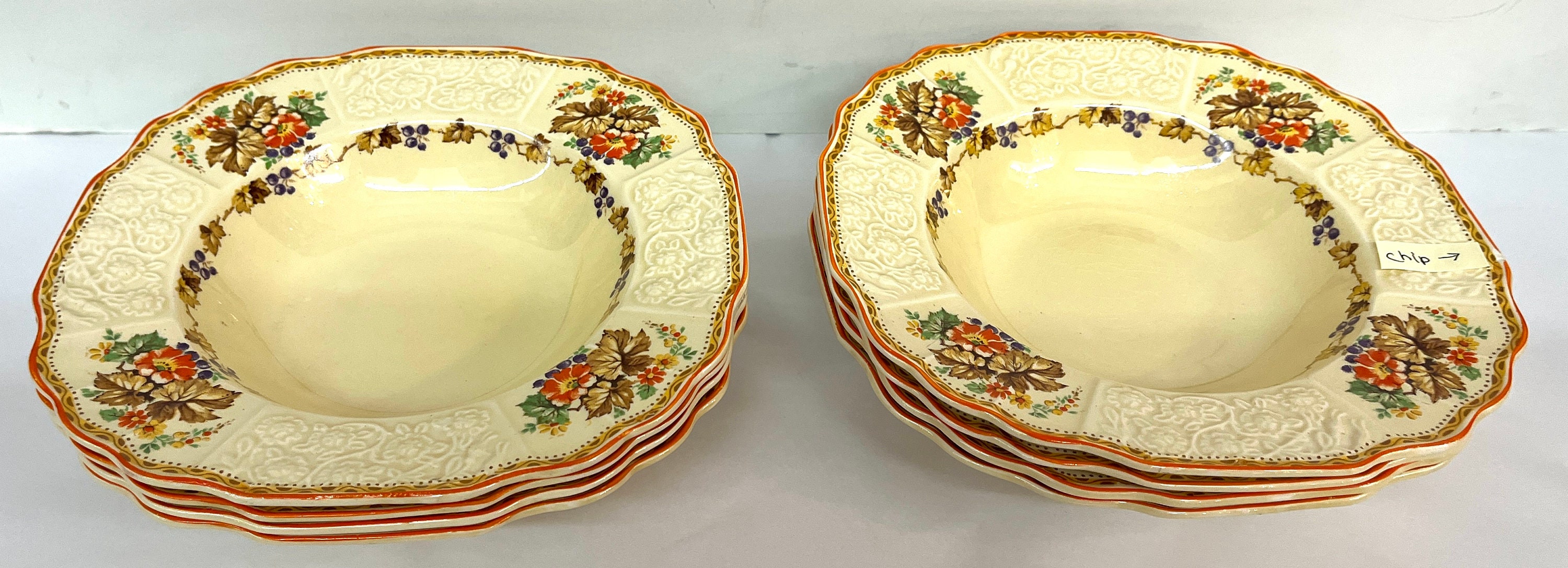 Set of 8 Vintage Fine English Bone China Large Rimmed Soup Bowls Made ...