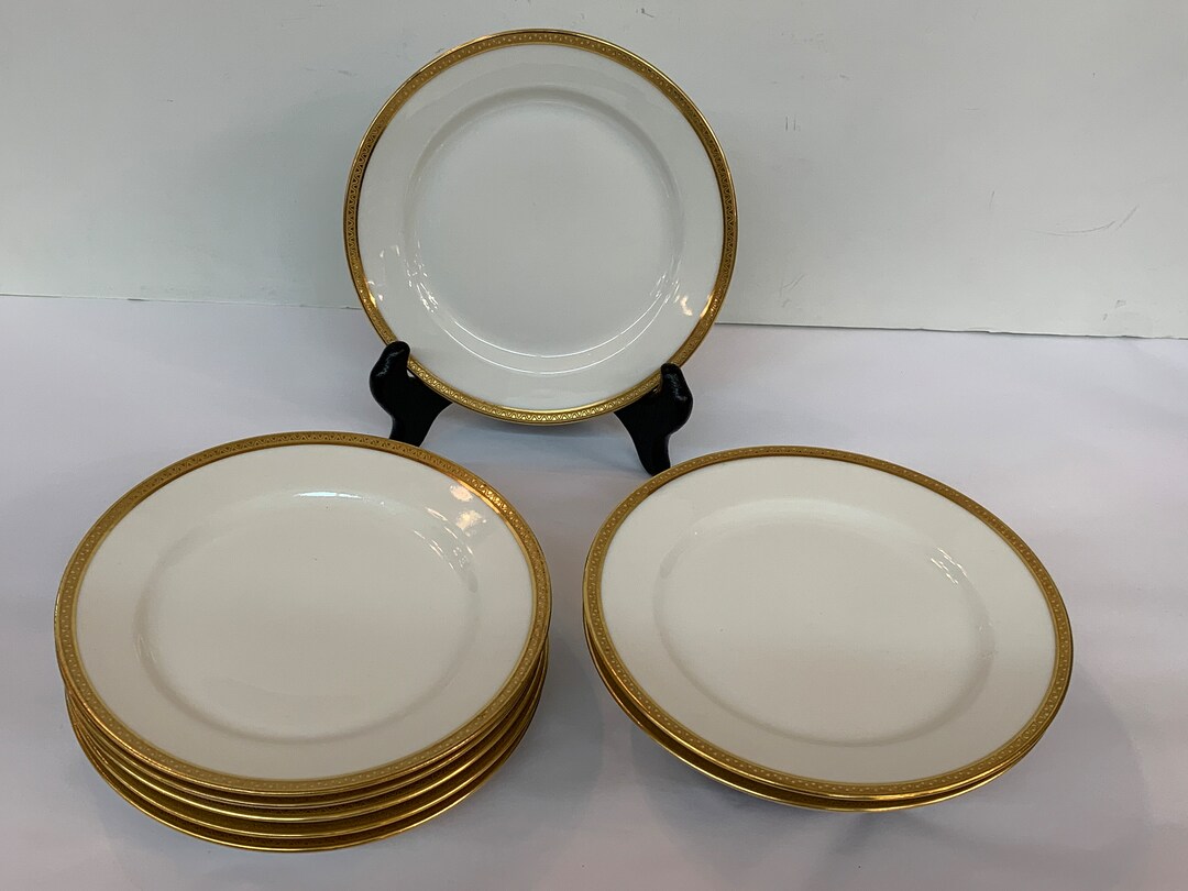 Set of 8 Vintage Limoges White and Gold Rimmed Porcelain Bread Etsy