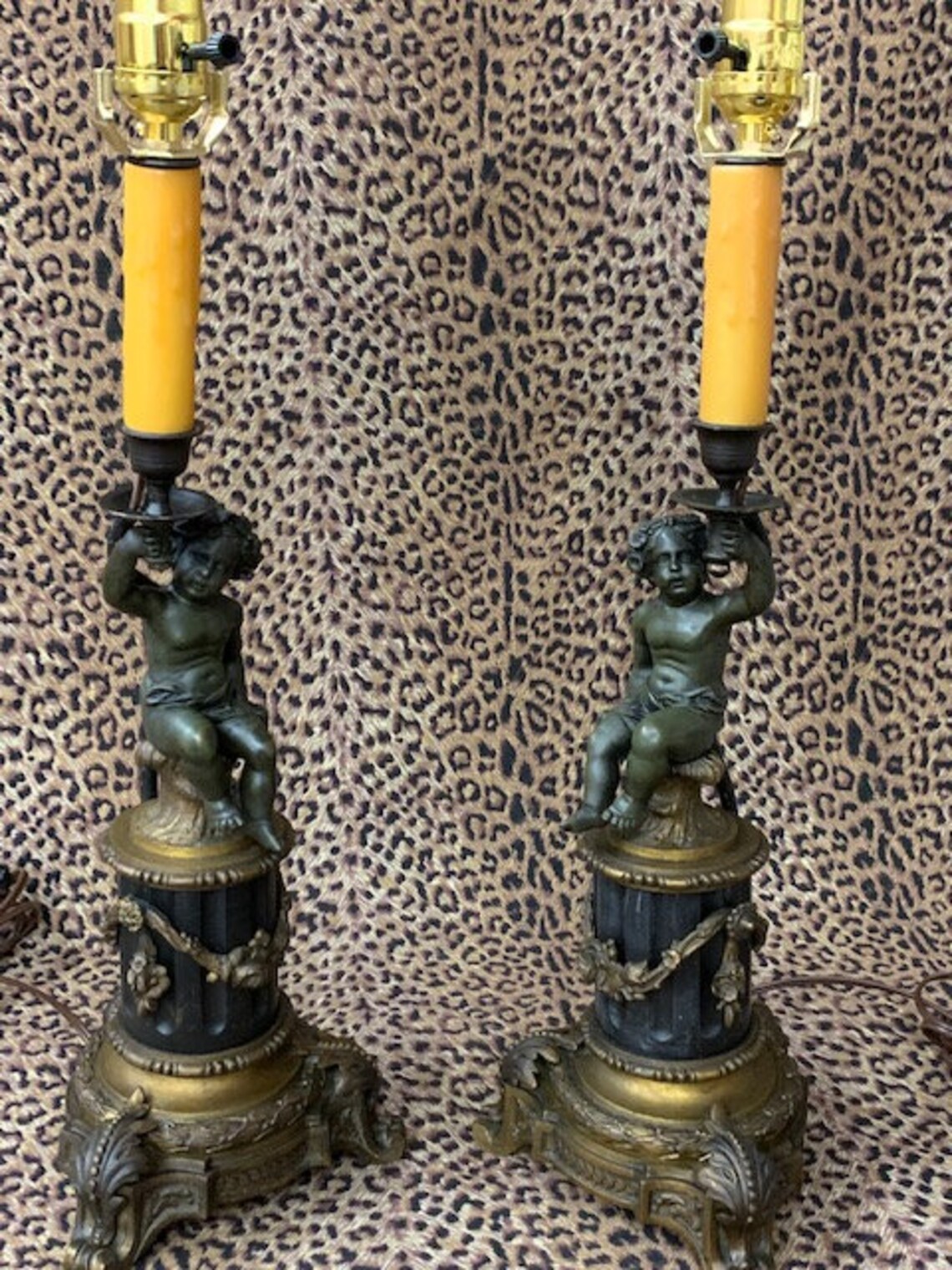 Antique Bronze Cherub Lamps Etsy