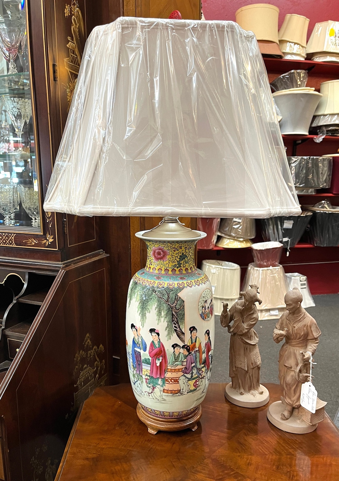 Classic Large Vintage Asian Decorated Porcelain Lamp