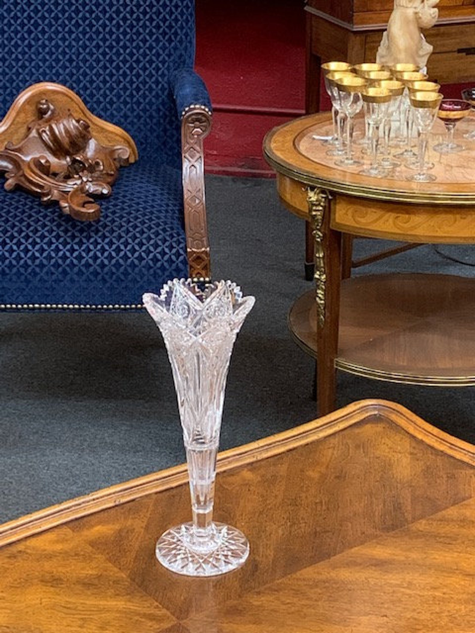 Vintage Hand Cut Crystal Trumpet Vase Etsy