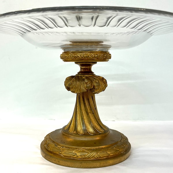 Antique French Baccarat Crystal Compote with a Christofle Gilt Bronze Pedestal Base, Purchased Recently in Paris