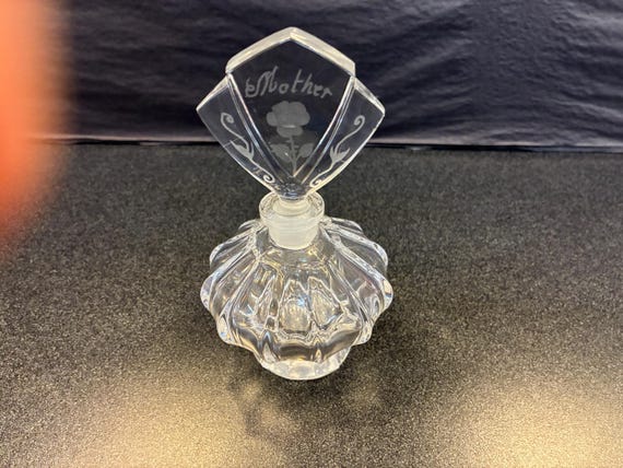 Vintage Crystal Perfume Bottle with Original Stopper, "Mother" is Engraved upon the Stopper, Great Gift
