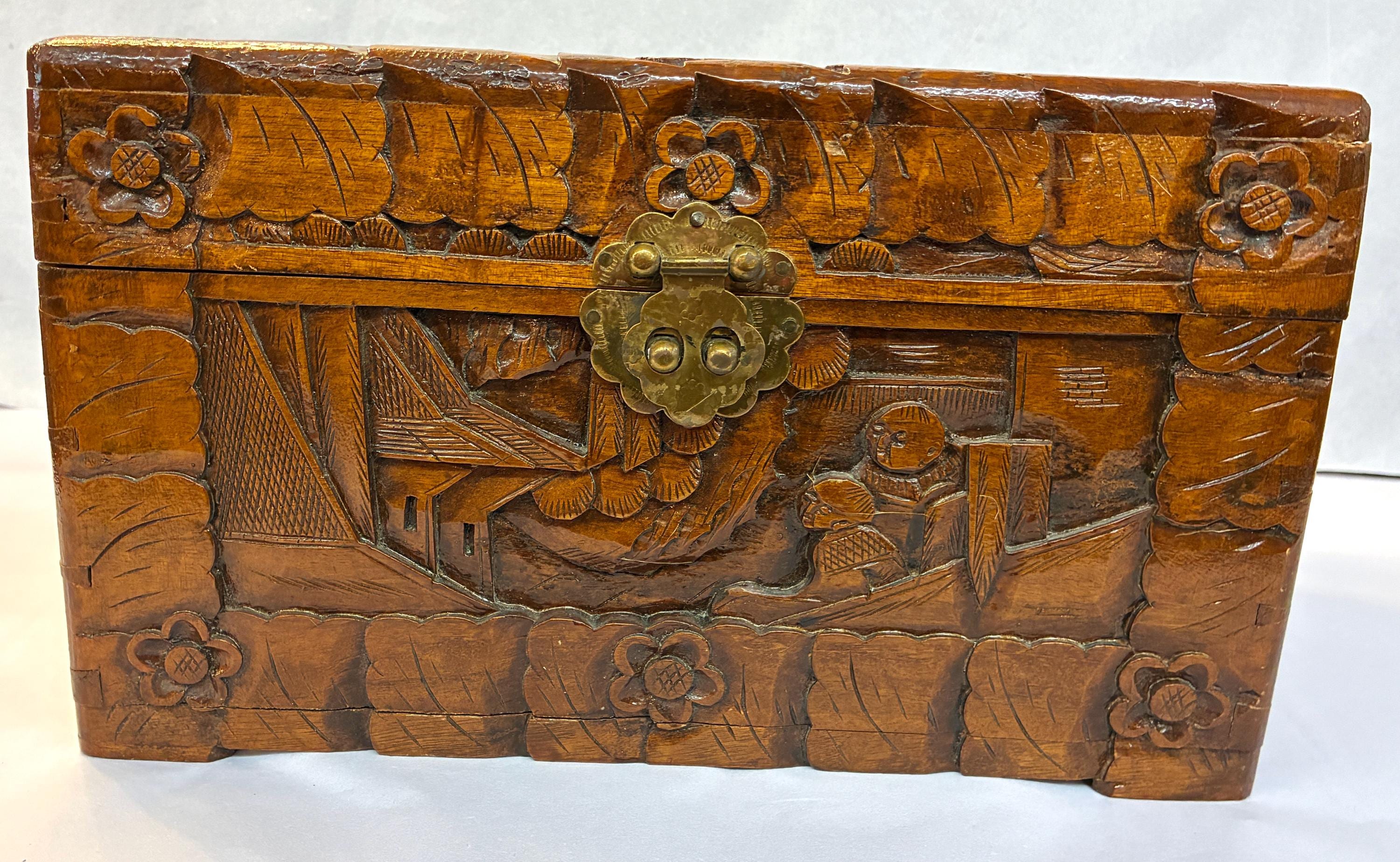Antique Hand Carved Asian Letter Box, Original Lock - Etsy