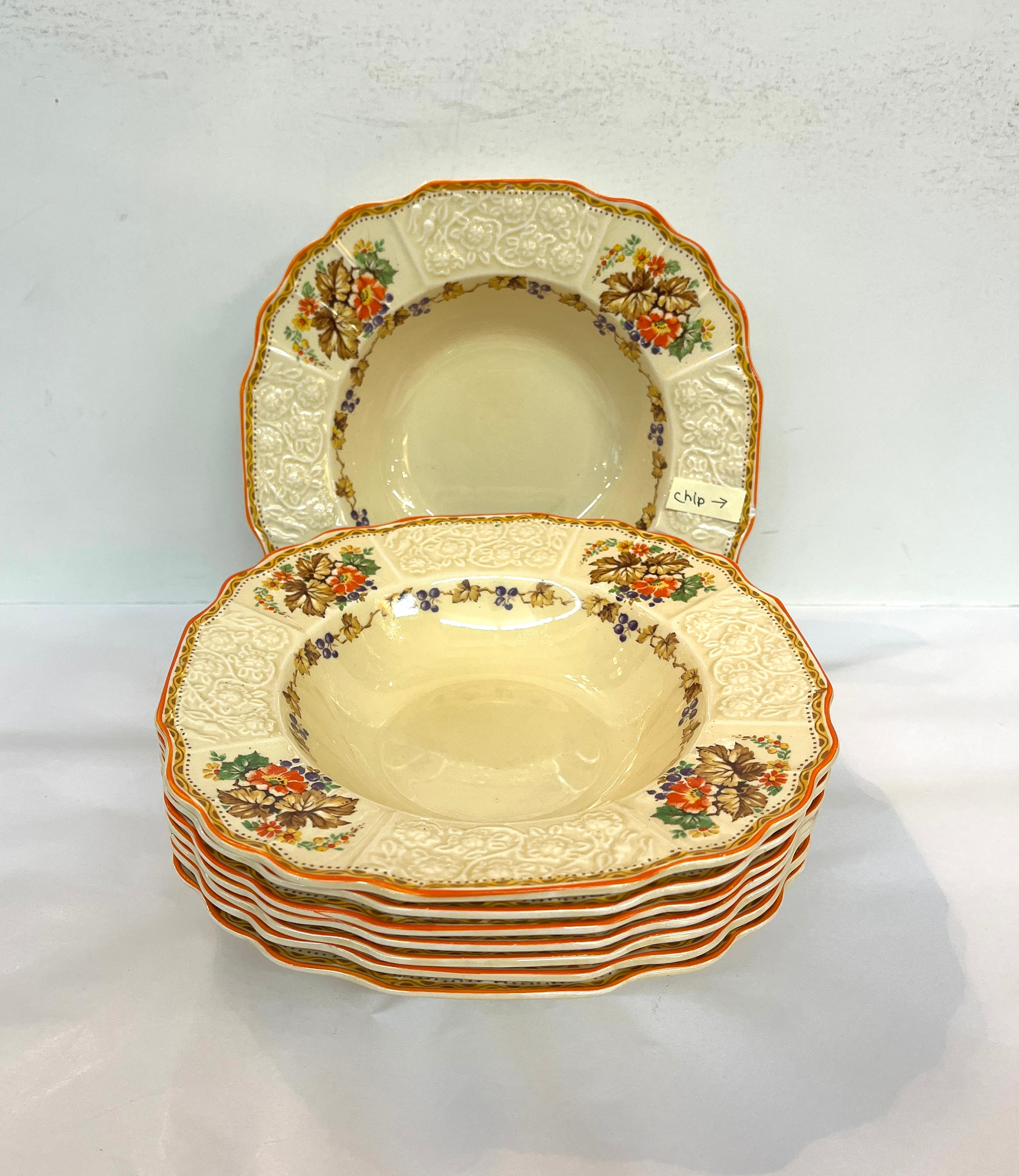 Set of 8 Vintage Fine English Bone China Large Rimmed Soup Bowls Made ...
