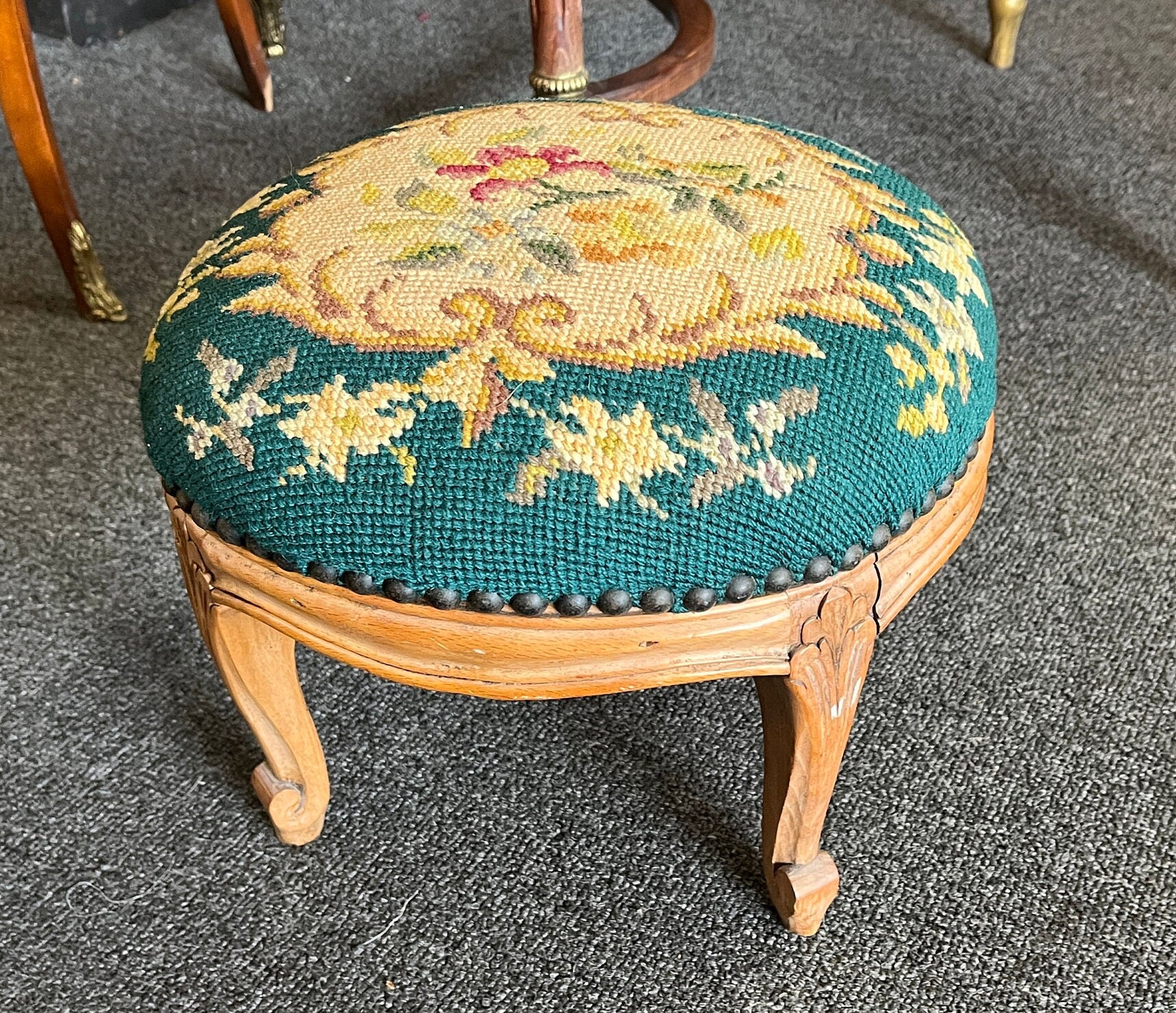 Antique tapestry footstool deals
