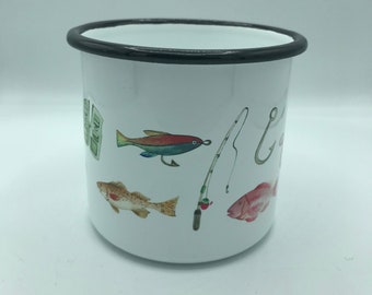 Fishing Enamel Mug, camping mug, fishing,