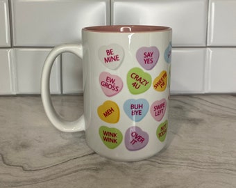 Candy Heart Mug, conversation heart, conversation heart mug, valentines mug