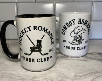 Book Club Mug, cowboy romance, hockey romance, romance book mug, hockey romance mug, cowboy romance mug
