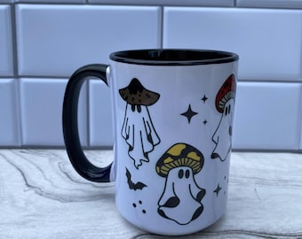 Taza de cerámica con forma de hongo fantasma, taza de café de Halloween, 15 oz
