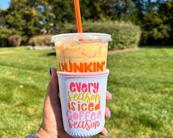 Drankhoes ijskoffie seizoen / mouw ijskoffie drank / bekerhouder / drankhoes / neopreen drinkhoes