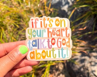 Sticker Praat er met God over / Waterdichte sticker / Vinylsticker / Christelijke sticker