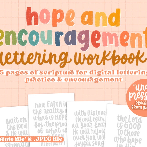 Hope & Encouragement Scripture Lettering Workbook for Procreate / Digital Download / Lettering Practice / iPad Lettering / Procreate Brush