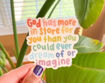 Sticker God heeft meer voor je in petto / matte sticker / christelijke sticker / waterdichte sticker / regenboogsticker