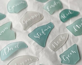 X Large SEABLUE ONLY Hand written calligraphy Sea Glass wedding place names 7-11cm