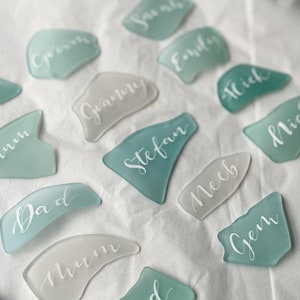 Large **WHITE ONLY** Hand written calligraphy Sea Glass wedding place names 5-7cm