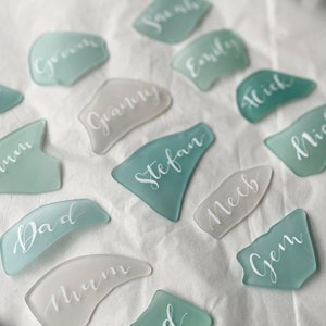 LARGE mixed colours Hand written calligraphy Sea Glass wedding place names 5-8cm