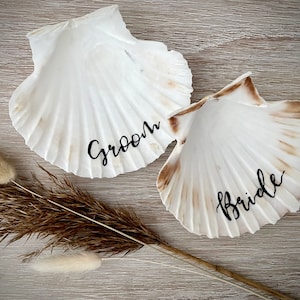 Handwritten scallop shell place names