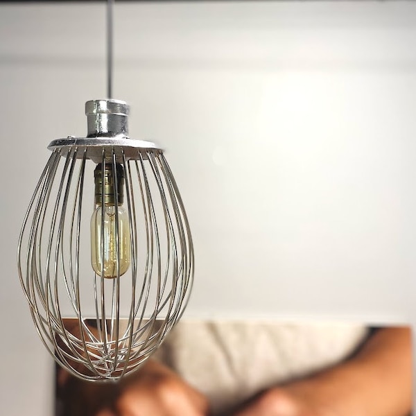 Industrial Bakery Whisk Single Pendant Light with Vintage Edison Light Bulb