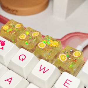 Crystal Lemonade Artisan Resin Keycaps, Cute Sparkly ESC and Backspace Keys for Mechanical Keyboards